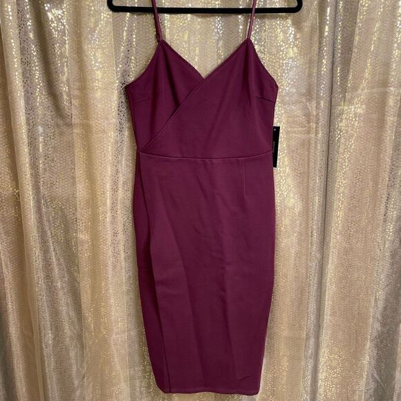 Lulus Have You Heard Faux Wrap Plum Purple Midi Dress Bodycon Surplice, Med NWT - Picture 1 of 13